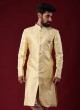 Brocade Silk Indowestern In Lemon Yellow Color