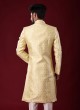 Brocade Silk Indowestern In Lemon Yellow Color