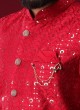 Sequins Work Red Indowestern For Men