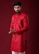 Sequins Work Red Indowestern For Men