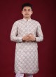 Cotton Silk Printed Kurta Pajama In Grey Color