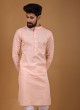 Thread Work Kurta In Peach Color