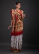 Bridel Wear Gajji Silk Saree In White And Maroon Color