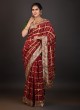 Bandhani Print Chanderi Silk Saree In Dark Maroon Color