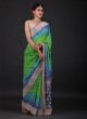 Bandhani Printed Chiffon Saree In Parrot Green And Blue Color