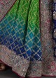 Bandhani Printed Chiffon Saree In Parrot Green And Blue Color