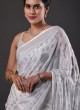 Chiffon Fabric Off White Color Designer Saree