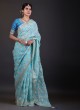 Organza Embroidery Sea Green Color Saree