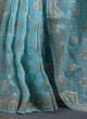 Organza Embroidery Sea Green Color Saree