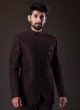 Jacquard Silk Jodhpuri Suit In Wine Color