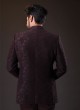 Jacquard Silk Jodhpuri Suit In Wine Color
