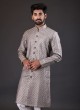 Thread Work Indowestern In Grey Color