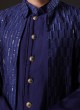 Jacket Style Indowestern In Blue Color