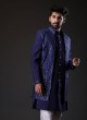 Jacket Style Indowestern In Blue Color