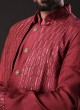 Art Silk Jacket Style Indowestern In Rust Color