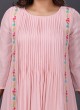 Fancy Print C-Shaped Kurti In Light Pink Color