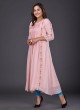 Fancy Print C-Shaped Kurti In Light Pink Color