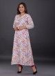 Floral Printed Linen	Kurti In Off White Color