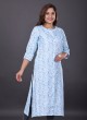 Simple Flower Print Kurti In Sky Blue Color