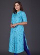 Linen Kurti In Turquoise Blue Color