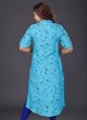 Linen Kurti In Turquoise Blue Color