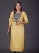 Thread Work Long Kurti In Yellow Color