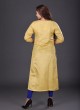 Thread Work Long Kurti In Yellow Color