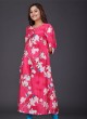 Silk Floral Printed Kurti In Fuchsia Color