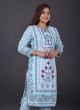 Cotton Kurti Set In Sky Blue Color