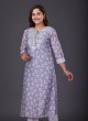 Muslin Kurti Set In Grey Color