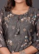 Silk Printed Kurti In Dark Grey Color