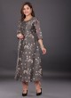 Silk Printed Kurti In Dark Grey Color