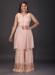 Wedding Wear Sharara Suit In Light Peach Color