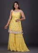 Raw Silk Sharara Style Suit In Yellow Color