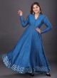 Rama Blue Anarkali Suit In Raw Silk Fabric