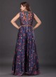 Raw Silk Flower Print Jumpsuit In Navy Blue