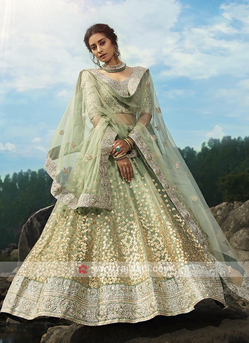 Best Latest Design Green Color Lehenga For Wedding Online.