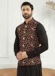 Cowl Style Resham Work Black Nehru Jacket Set