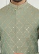 Cotton Silk Nehru Jacket Set In Pista Green Color