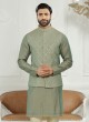 Cotton Silk Nehru Jacket Set In Pista Green Color