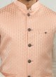 Brocade Silk Nehru Jacket In Peach Color