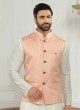 Brocade Silk Nehru Jacket In Peach Color