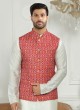 Stylish Red Color Nehru Jacket For Men