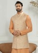 Brocade Silk Nehru Jacket In Peach Color