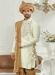 Stylish Cream And Golden Peshawari Style Indowestern