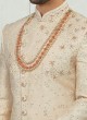 Thread Work Raw Silk Sherwani For Groom