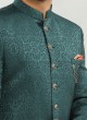 Brocade Silk Indowestern In Green Color