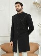 Stylish Jacquard Silk Black Indowestern