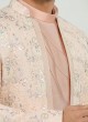 Raw Silk Jacket Style Indowestern In Peach Color