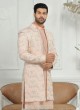 Raw Silk Jacket Style Indowestern In Peach Color